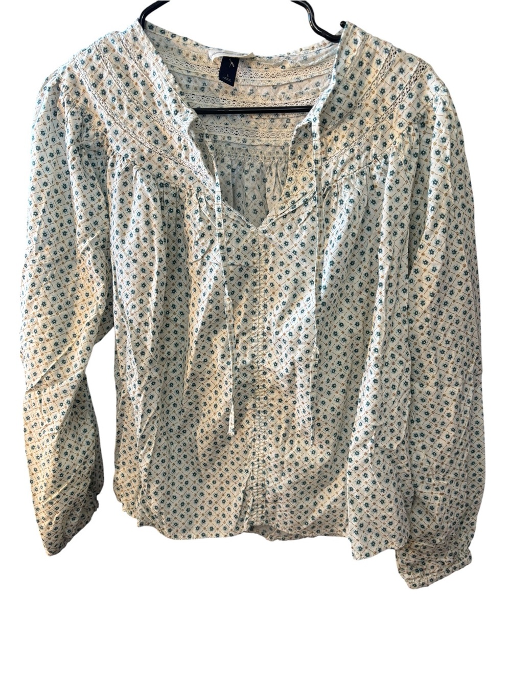 Universal Thread Light Blue Floral Tie-Front Peasant Blouse